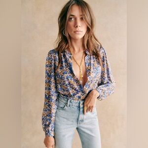 Sezane Blue Floral Blouse